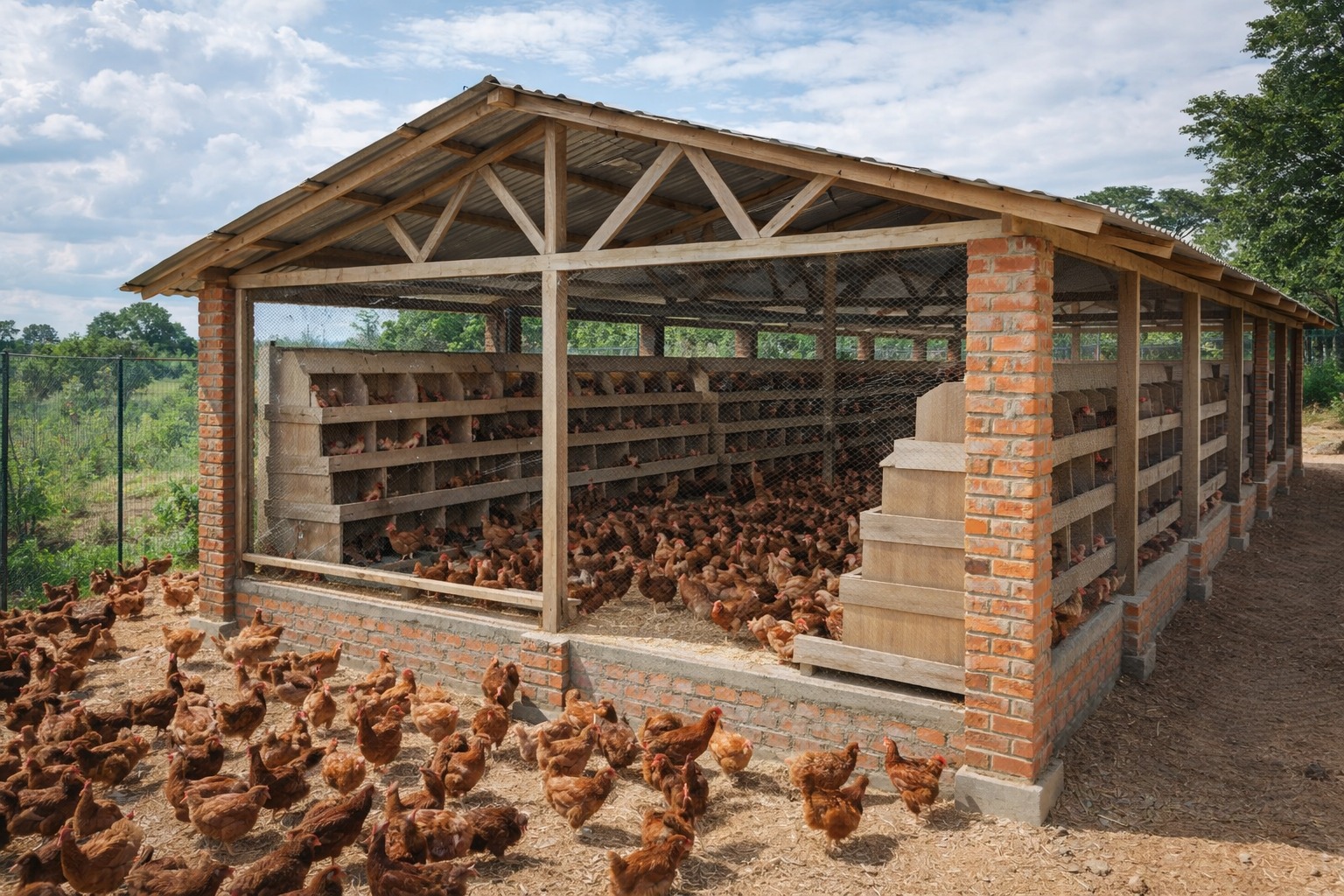 KI-generiertes Bild eines großes Hühnerstalls